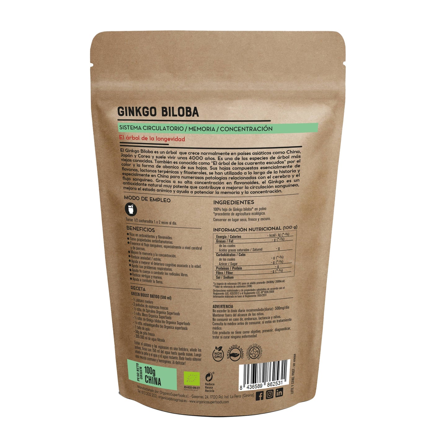 Ginkgo Biloba Ecológico - 100g
