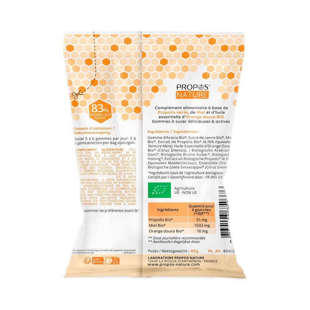 Pastillas de Propolis Verde y Miel Orgánica - Dolor de Garganta - 45 g