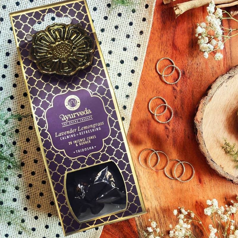 Conos de incienso con quemador colgante de metal Lavanda Hierba de limón