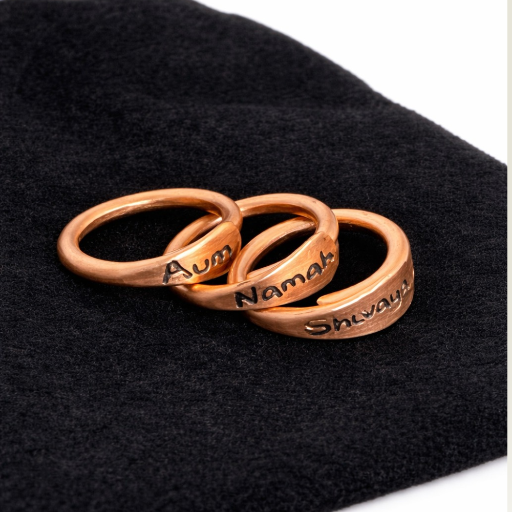 Juego de anillos de cobre puro Aum Namah Shivaya