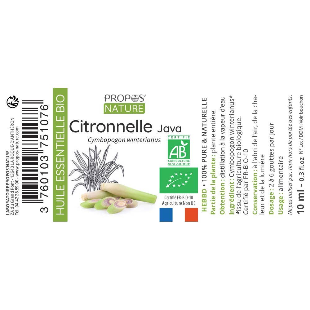 Aceite Esencial Orgánico de Citronela Java 10 ml