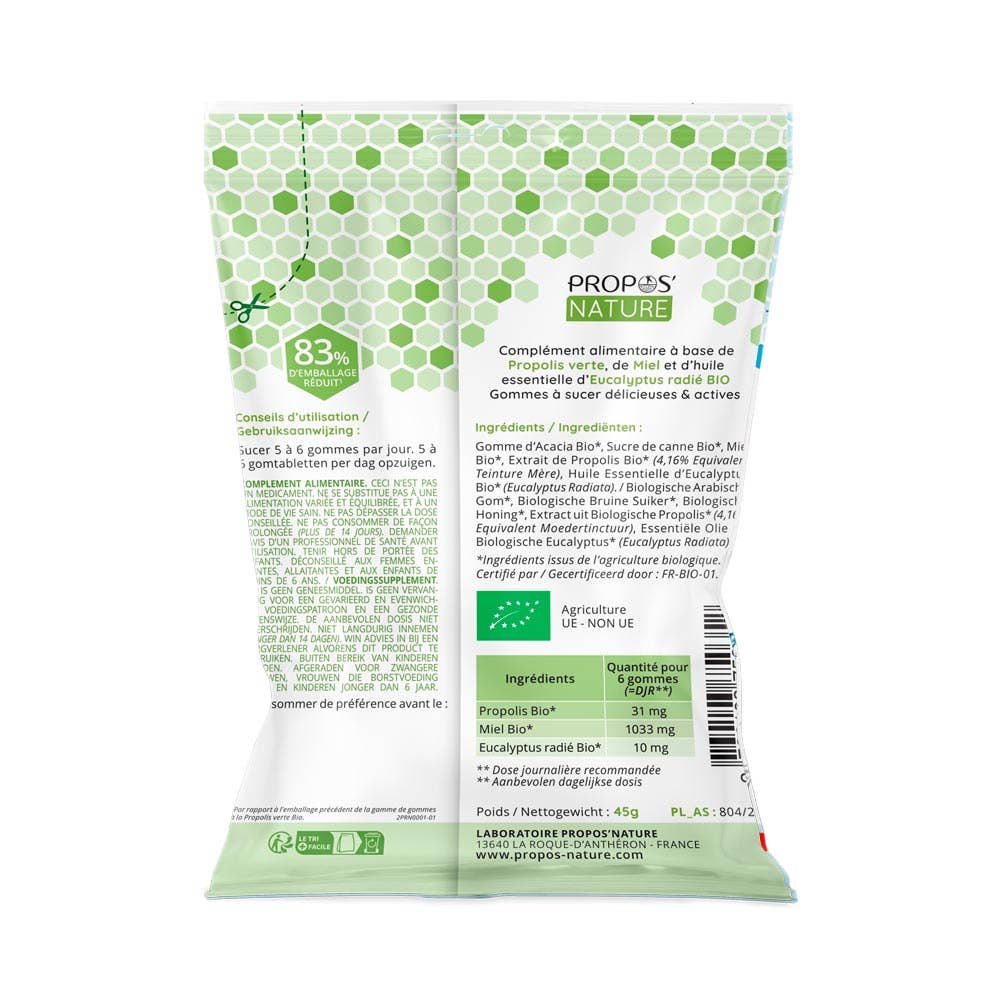 Pastillas de Propolis Verde y Miel Orgánica - Dolor de Garganta - 45 g