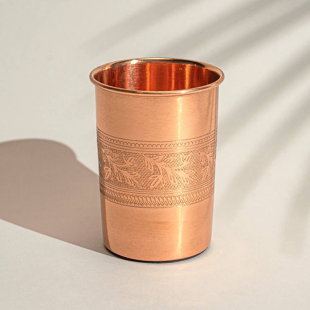 Taza de Cobre Puro con Borde de Patrón Floral - 300 ml