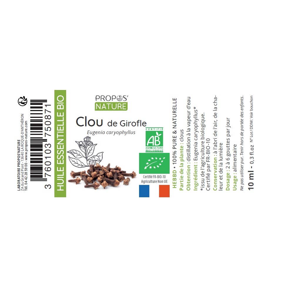 Aceite esencial orgánico de clavo 10 ml