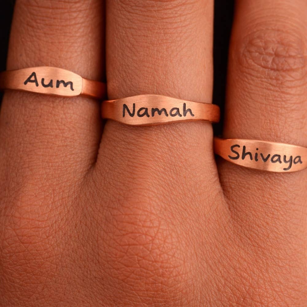 Juego de anillos de cobre puro Aum Namah Shivaya