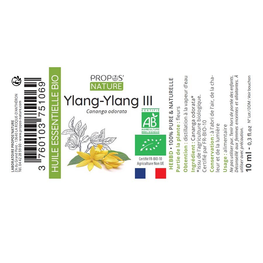 Aceite esencial orgánico Ylang Ylang III 10 ml