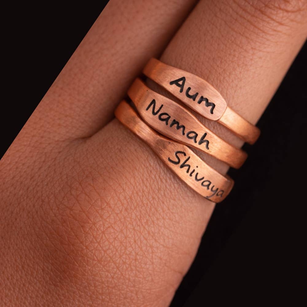 Juego de anillos de cobre puro Aum Namah Shivaya