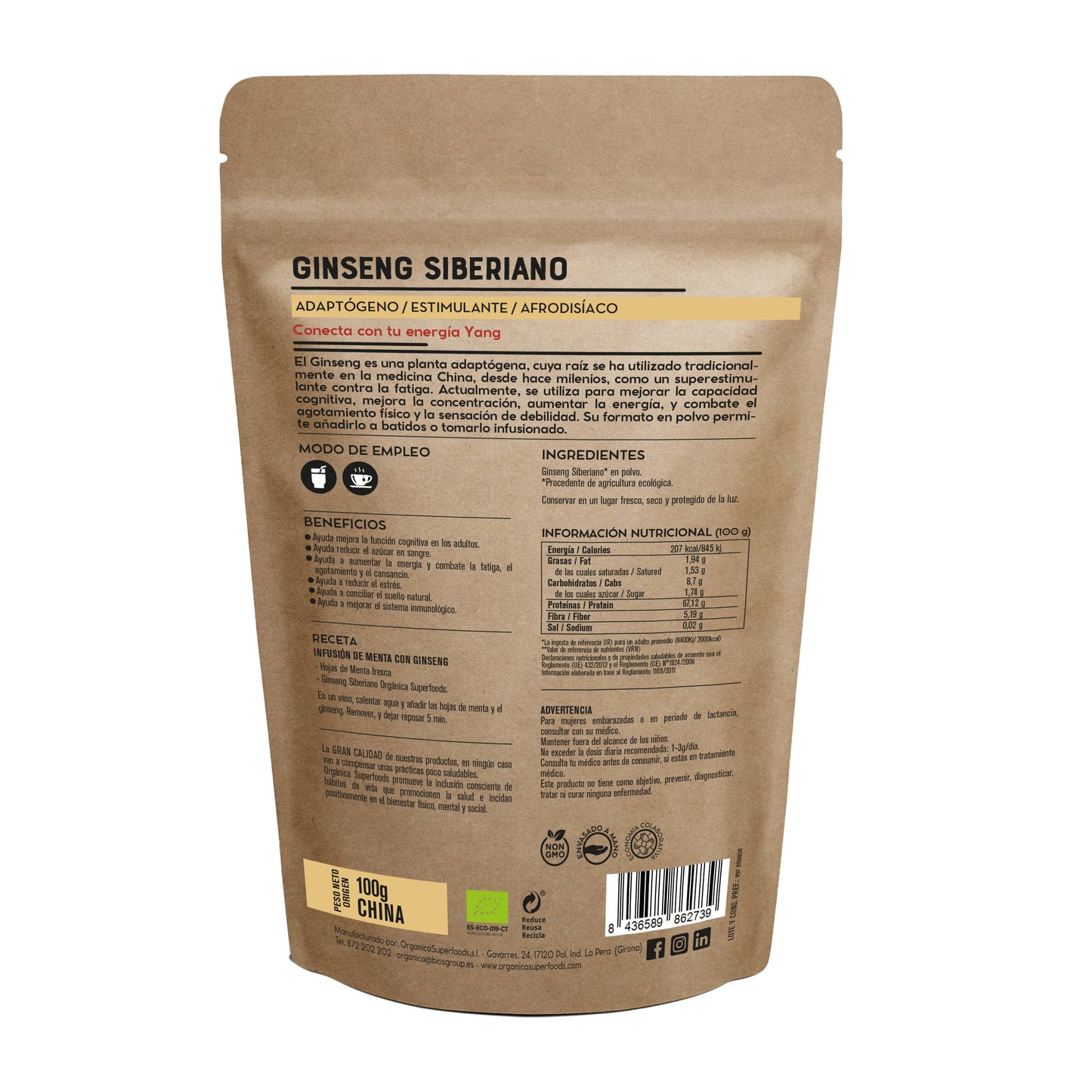 Ginseng Siberiano en polvo Ecológico - 100g
