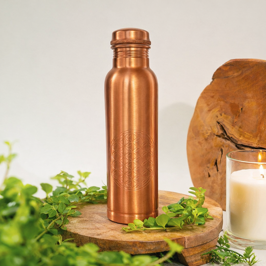 Botella de agua de cobre puro Flor de la Vida acabado mate 1 litro