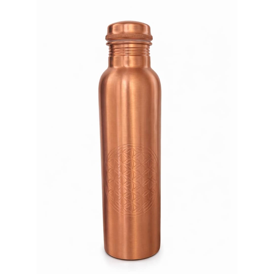 Botella de agua de cobre puro Flor de la Vida acabado mate 1 litro